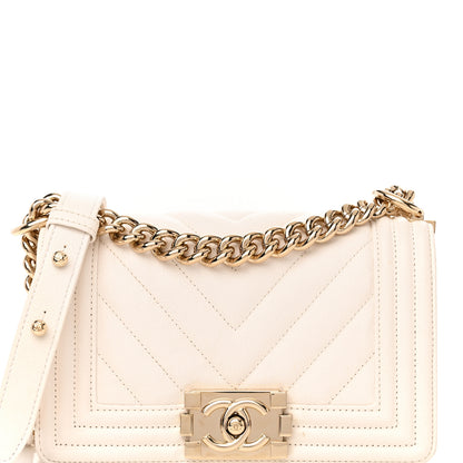 Chanel Caviar Chevron Quilted Small Boy Flap White 8 of 15