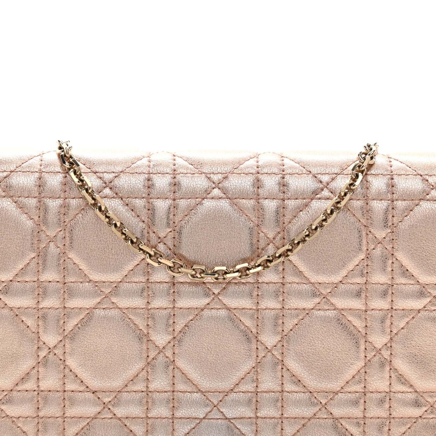 Metallic Lambskin Cannage Lady Dior Pouch Rose Gold