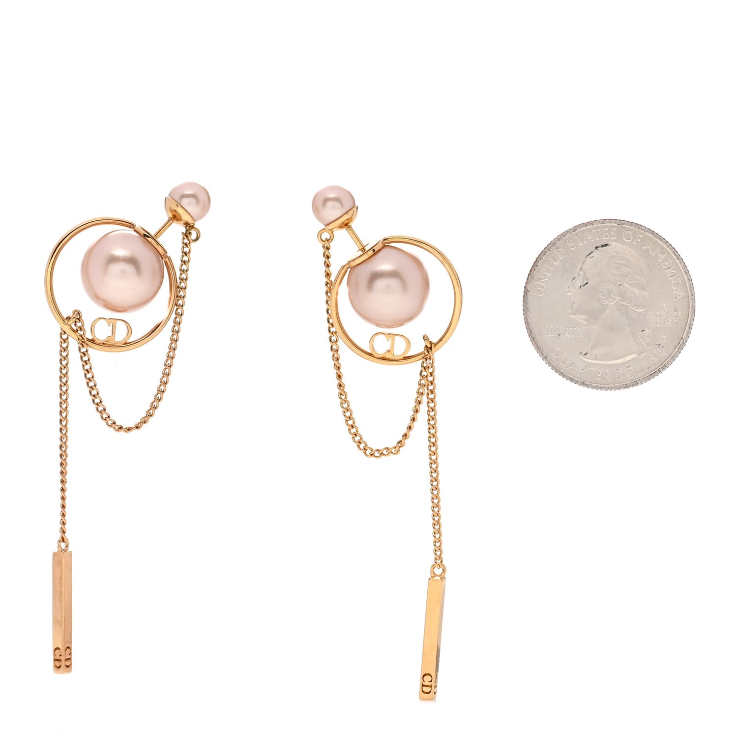 Pearl Tribales Dangle Chain Earrings Pink Gold