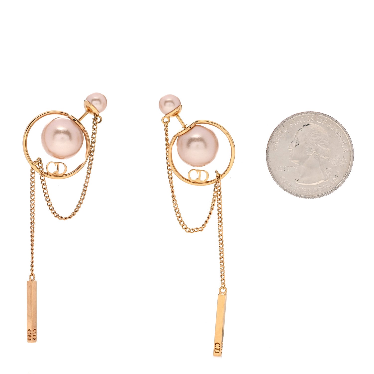 Christian Dior Pearl Tribales Dangle Chain Earrings Pink Gold 2 of 4