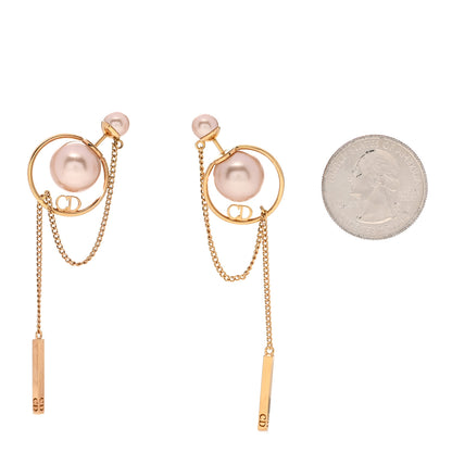 Christian Dior Pearl Tribales Dangle Chain Earrings Pink Gold 2 of 4