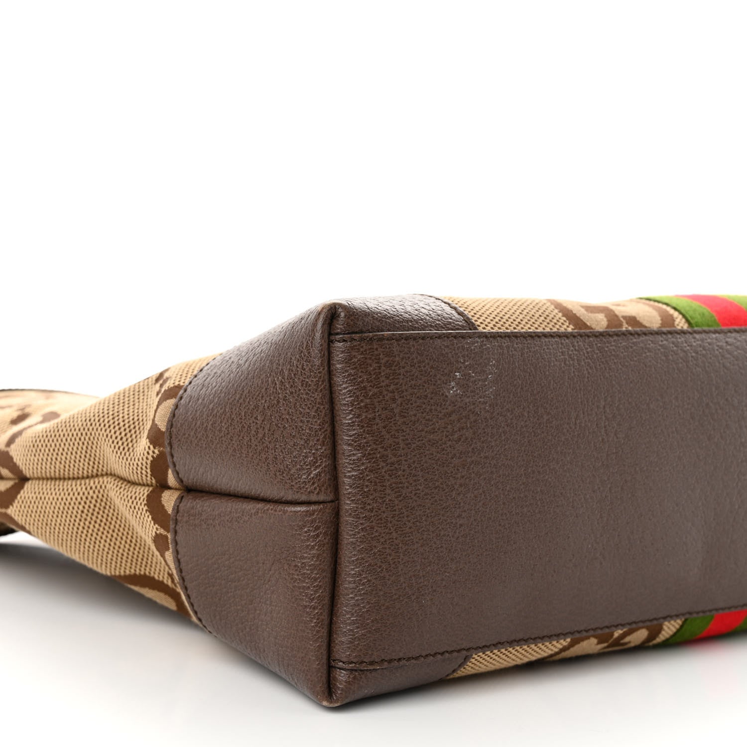 Gucci Monogram Jumbo GG Textured Dollar Calfskin Web Medium Ophidia Shopping Tote Camel Ebony 8 of 9