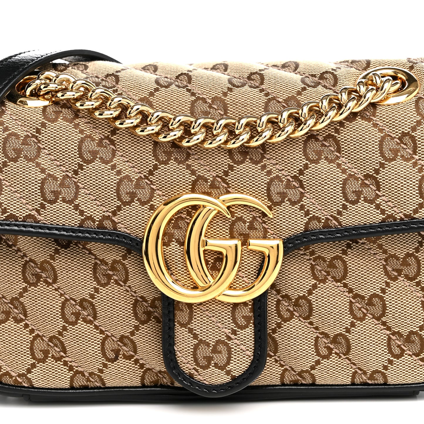 Monogram Matelasse Diagonal Mini GG Marmont Shoulder Bag Beige Black