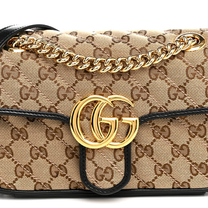 Gucci Monogram Matelasse Diagonal Mini GG Marmont Shoulder Bag Beige Black 8 of 11