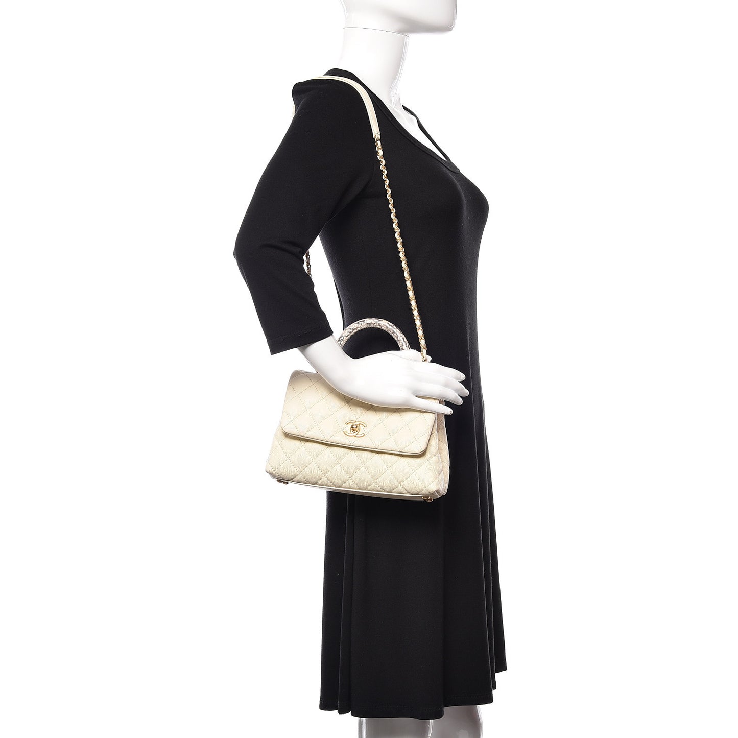 Caviar Elaphe Quilted Mini Coco Handle Flap Ivory