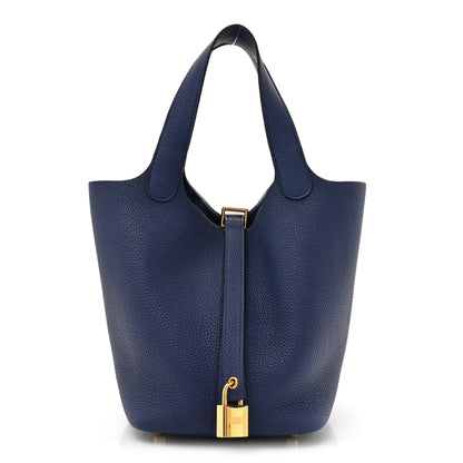 Hermes Taurillon Maurice Picotin Lock 18 PM Bleu Saphir 1 of 11