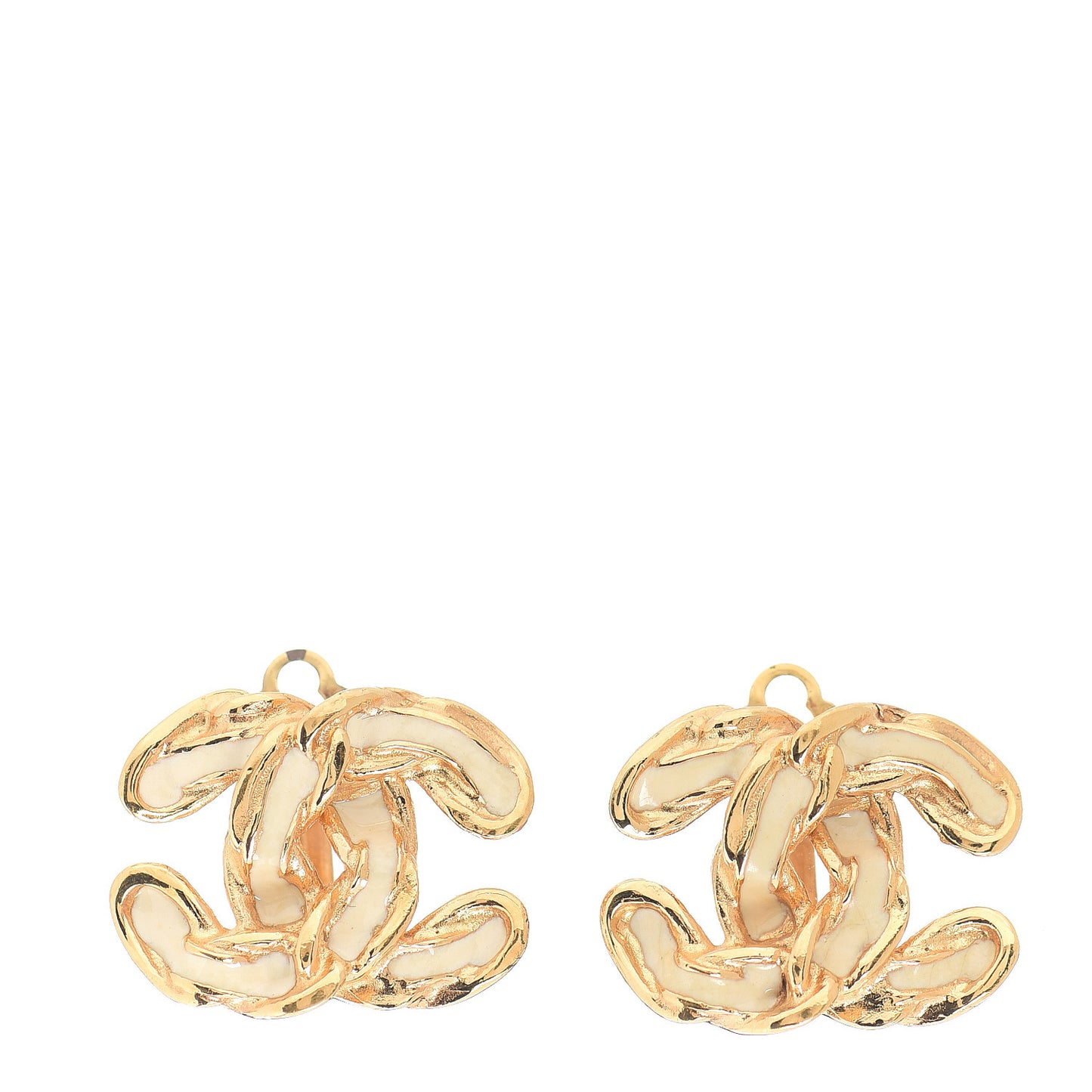 Enamel Chain Clip On CC Earrings Gold
