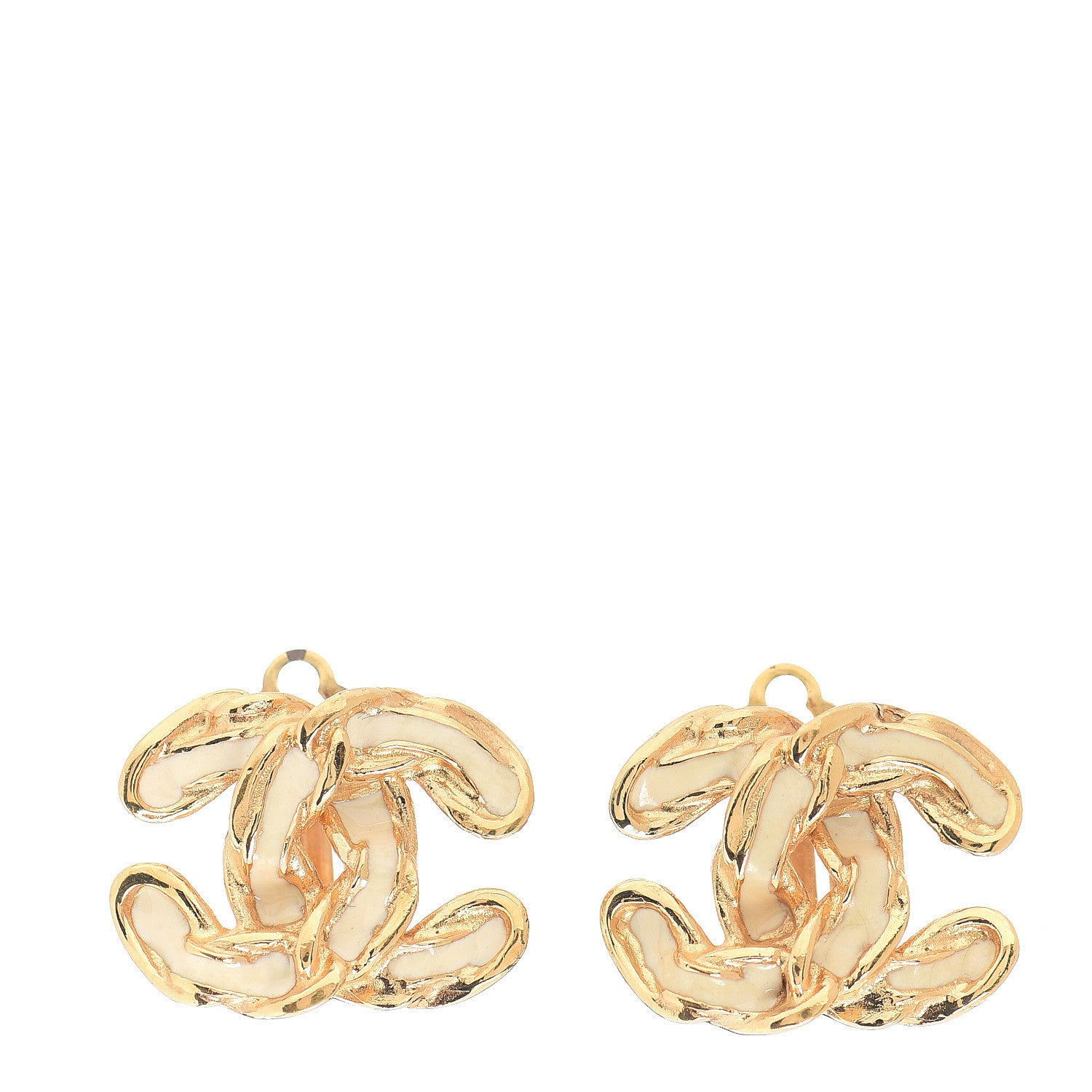 Chanel Enamel Chain Clip On CC Earrings Gold 1 of 3