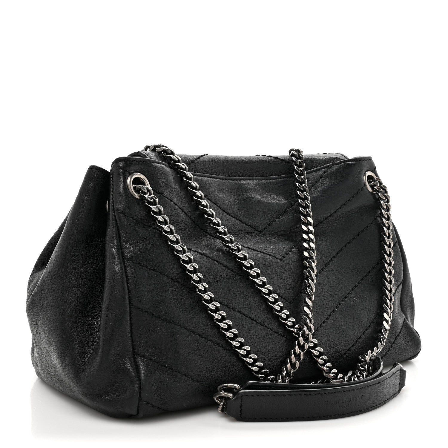 Saint Laurent Pebbled Lambskin Chevron Monogram Small Nolita Black 3 of 17