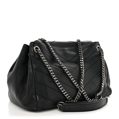 Saint Laurent Pebbled Lambskin Chevron Monogram Small Nolita Black 3 of 17