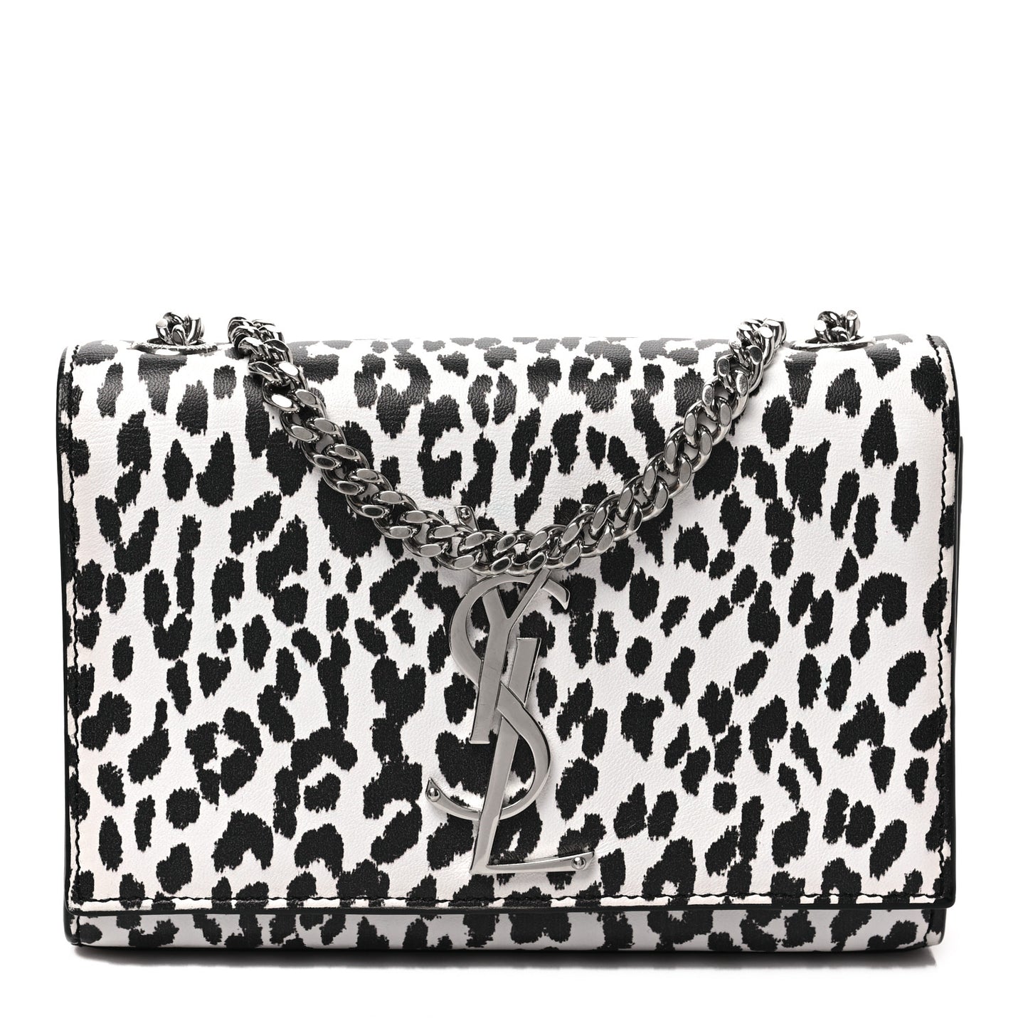 Calfskin Leopard Small Monogram Kate Satchel White Black