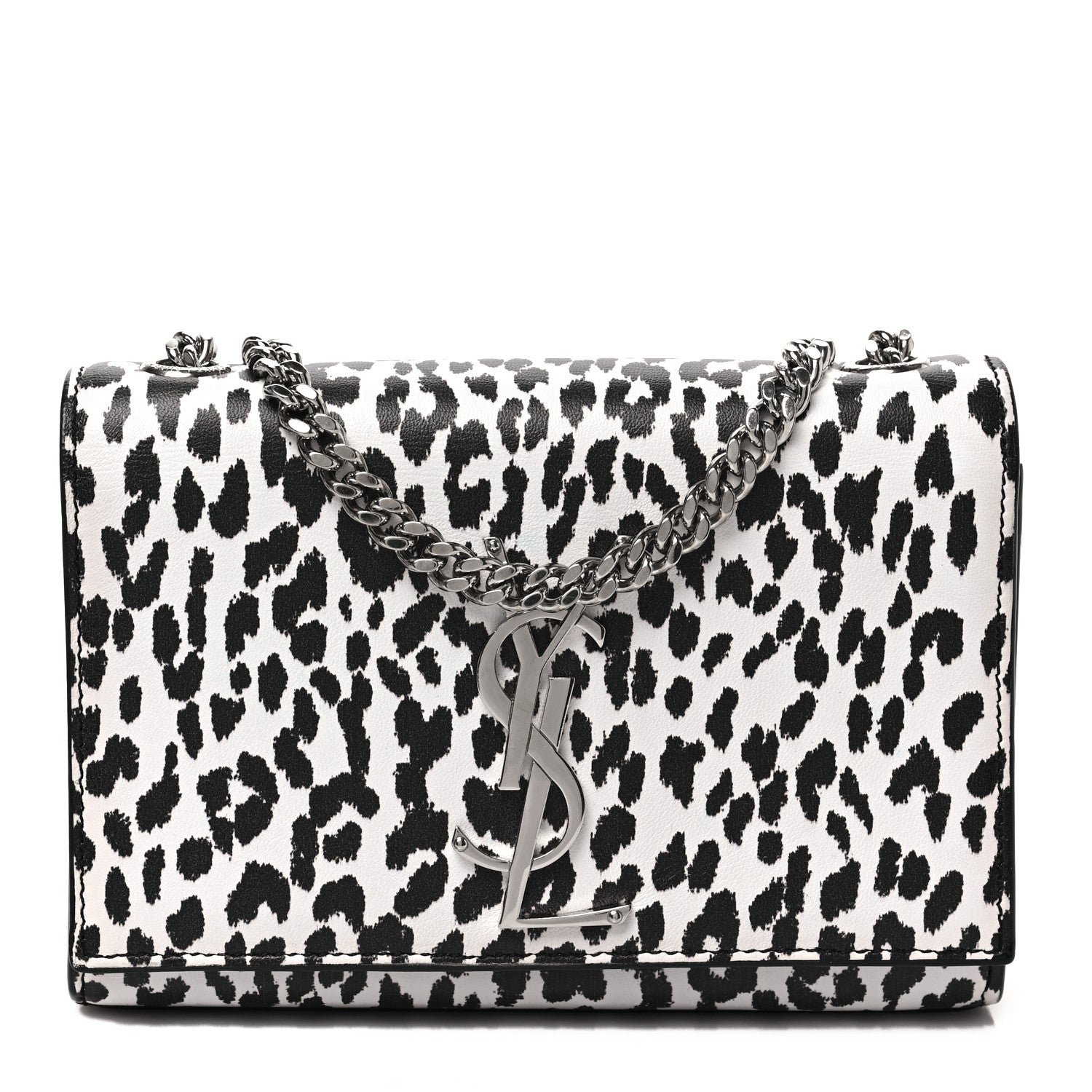 Saint Laurent Calfskin Leopard Small Monogram Kate Satchel White Black 1 of 6