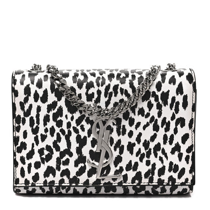 Saint Laurent Calfskin Leopard Small Monogram Kate Satchel White Black 1 of 6