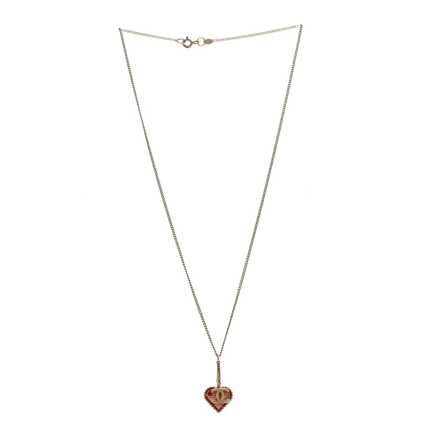 Enamel Heart CC Charm Necklace Gold