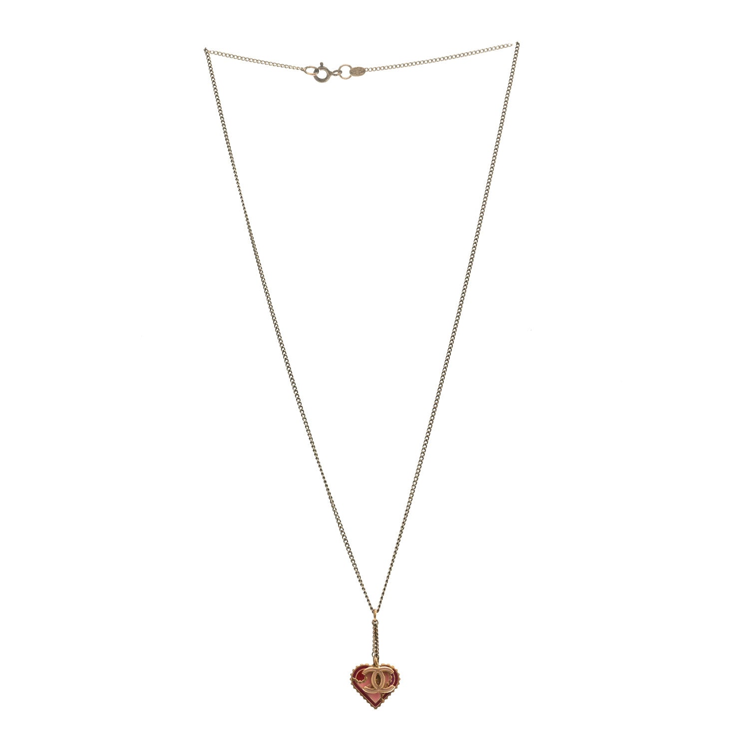Chanel Enamel Heart CC Charm Necklace Gold 3 of 5