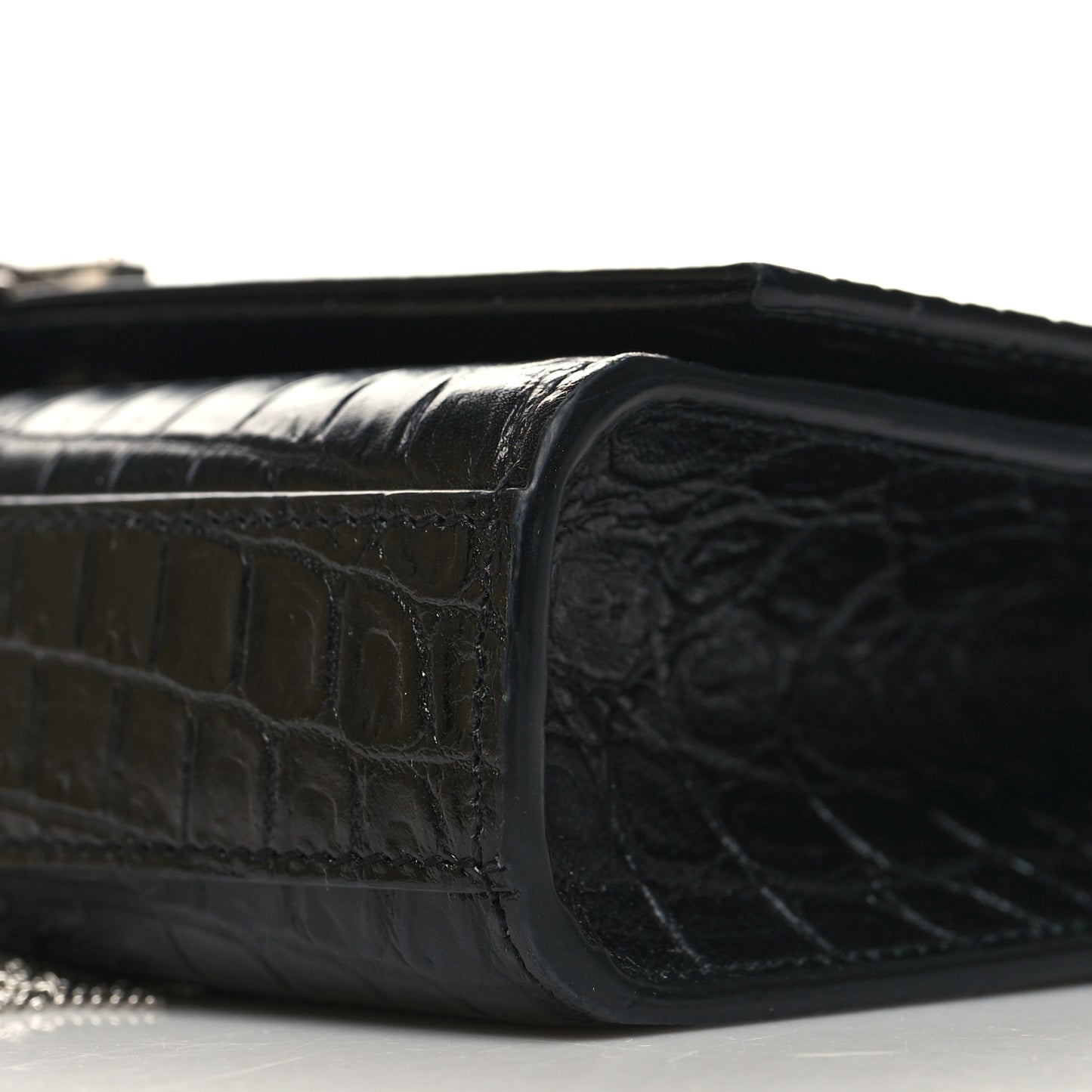 Calfskin Crocodile Embossed Small Classic Monogram Kate Tassel Satchel Black
