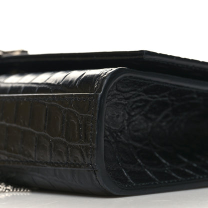 Saint Laurent Calfskin Crocodile Embossed Small Classic Monogram Kate Tassel Satchel Black 9 of 9