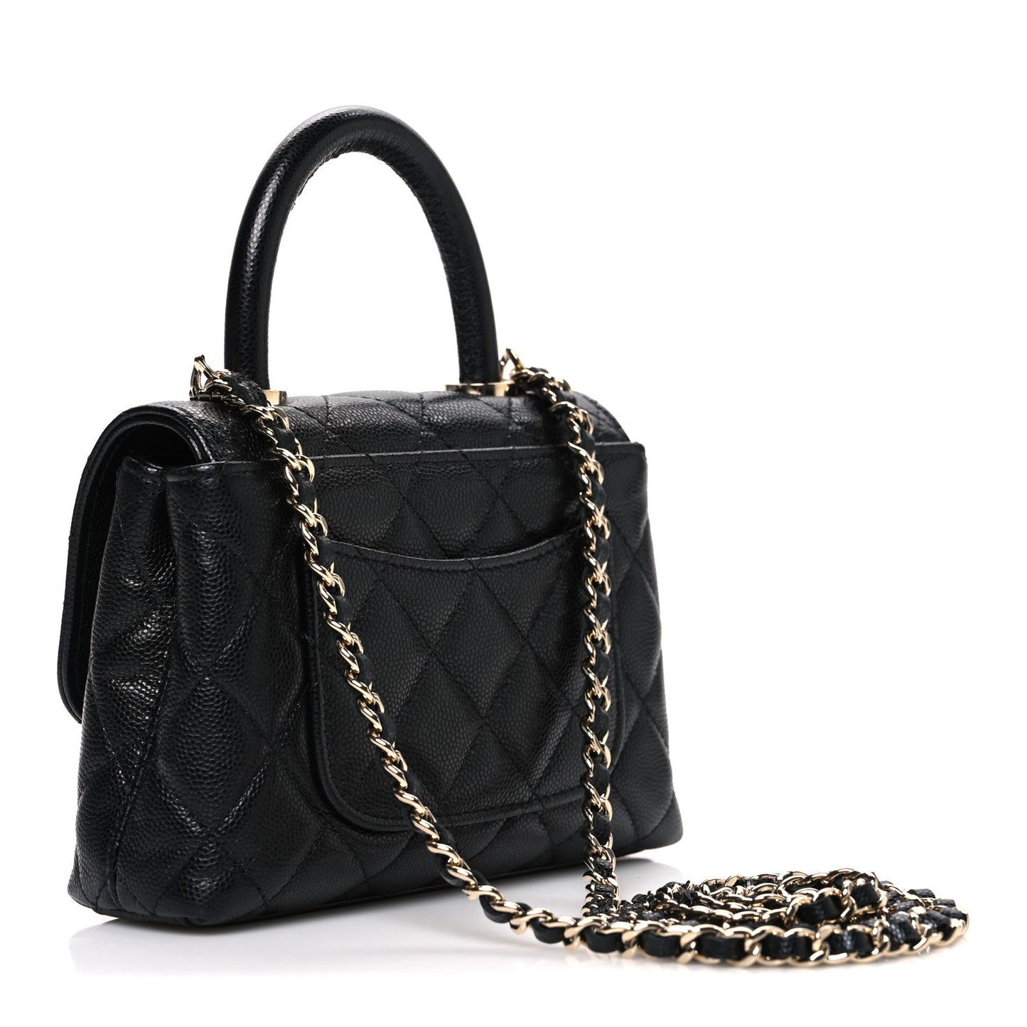 Caviar Quilted Coco Handle Clutch With Chain Black