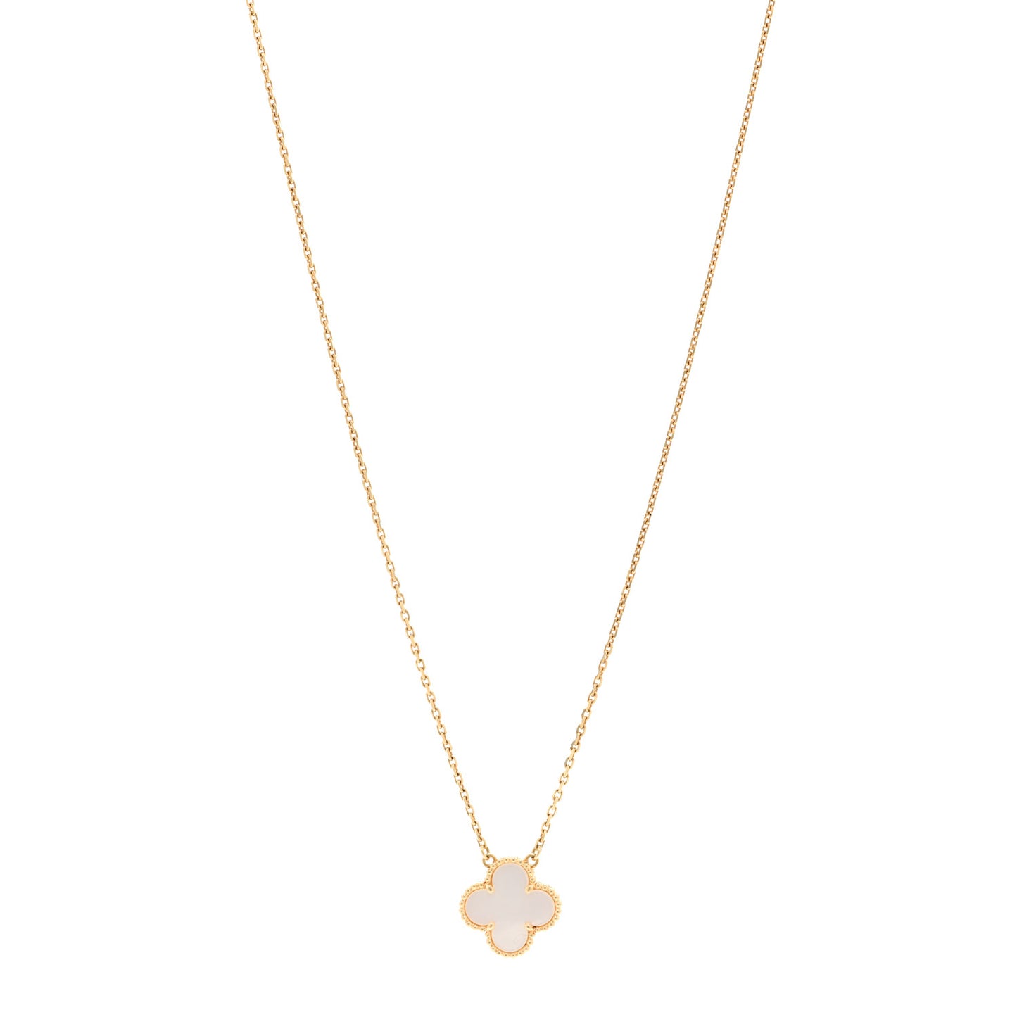 18K Yellow Gold Mother of Pearl Vintage Alhambra Pendant Necklace