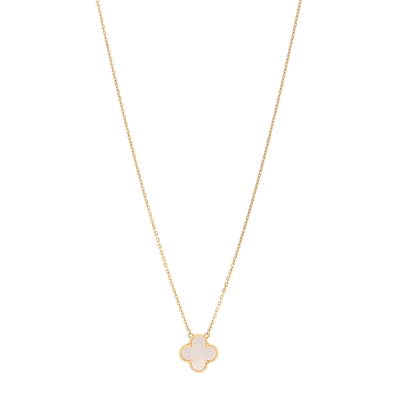 Van Cleef & Arpels 18K Yellow Gold Mother of Pearl Vintage Alhambra Pendant Necklace 1 of 5