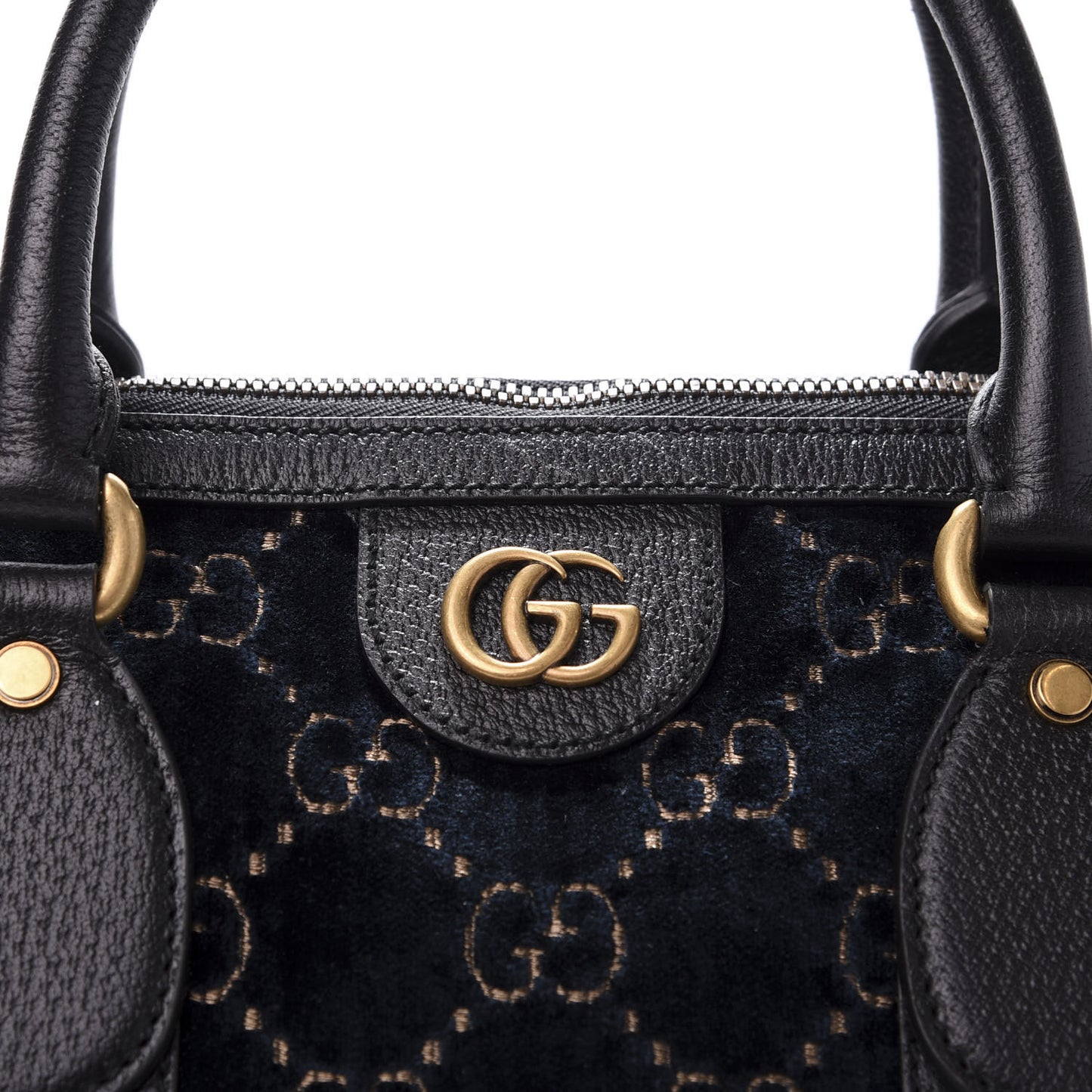 Velvet GG Monogram Textured Calfskin Web Medium Duffle Bag Blue Beige Black