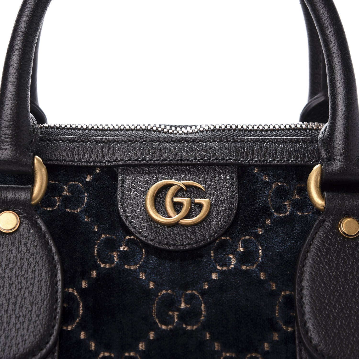Gucci Velvet GG Monogram Textured Calfskin Web Medium Duffle Bag Blue Beige Black 11 of 11