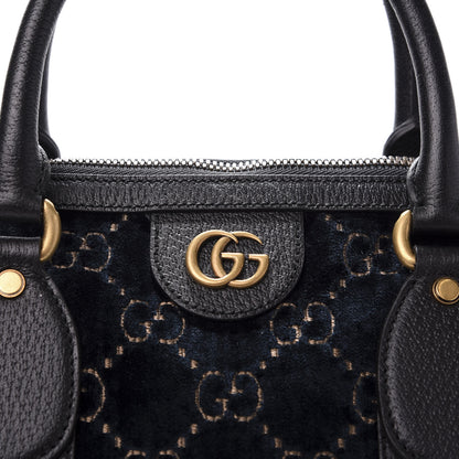 Gucci Velvet GG Monogram Textured Calfskin Web Medium Duffle Bag Blue Beige Black 11 of 11