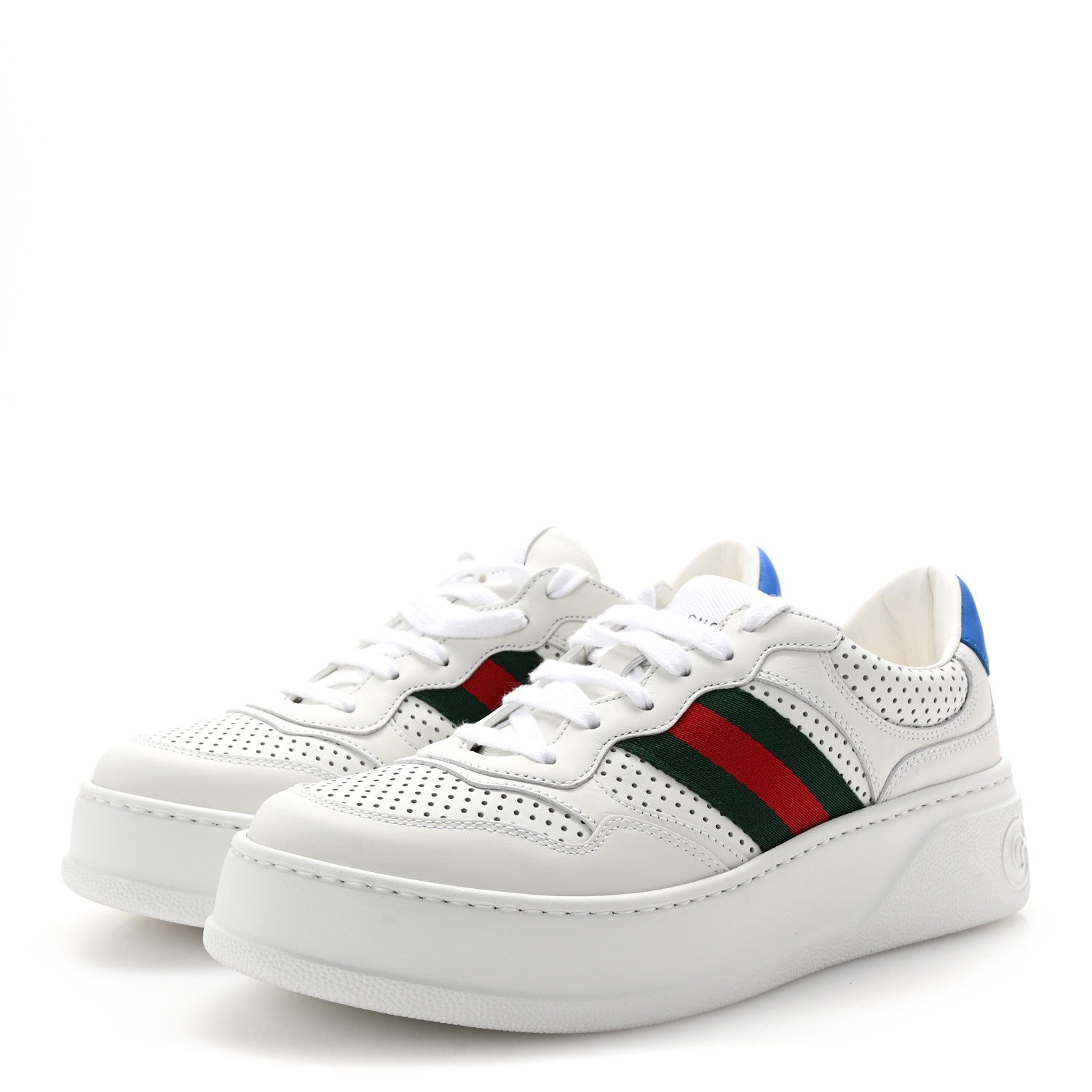 Gucci Calfskin Web Perforated Womens Platform 55mm Sneakers 38.5 White Bright Splash 4 of 10