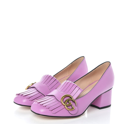 Gucci Malaga Kid GG Marmont Fringe 50mm Loafer Pumps 37 Candy Mousse 3 of 9