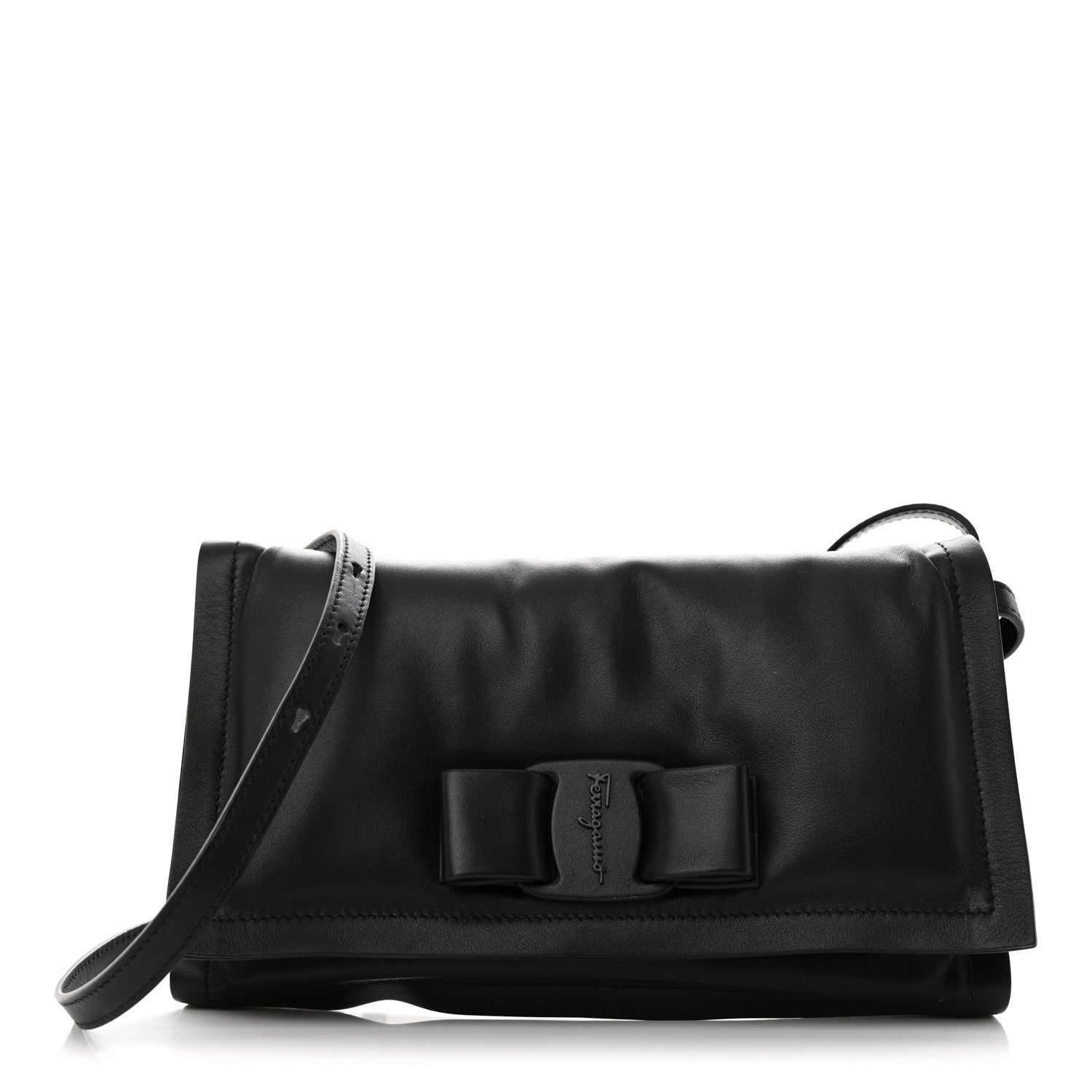 Salvatore Ferragamo Calfskin Mini Viva Bow Shoulder Bag Black 1 of 10