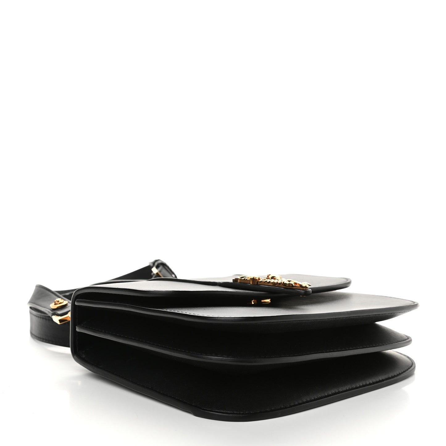 Vitello Barocco Virtus Small Top Handle Shoulder Bag Black