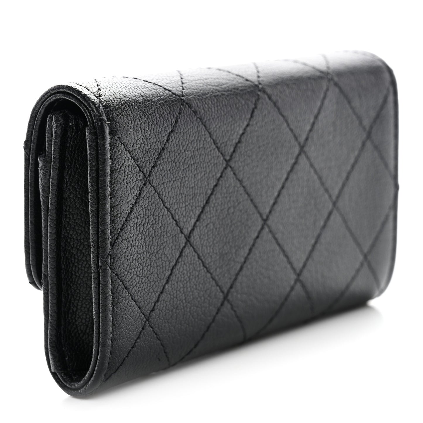 Goatskin Quilted Flap Card Holder Black