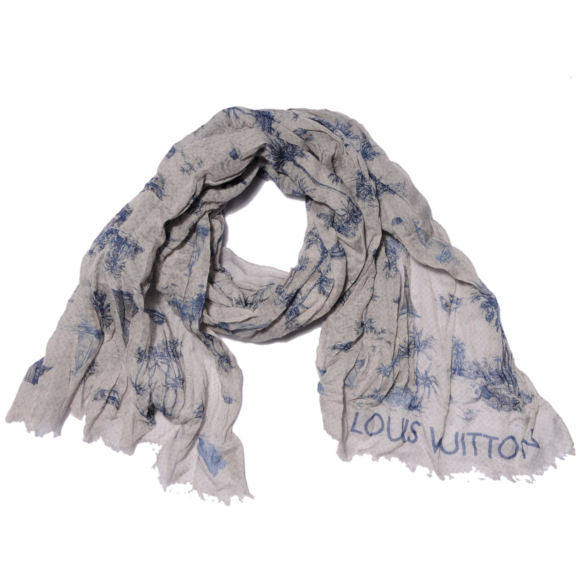 Louis Vuitton Cotton Linen Toile Etole De Louis Pareo Blue 3 of 7
