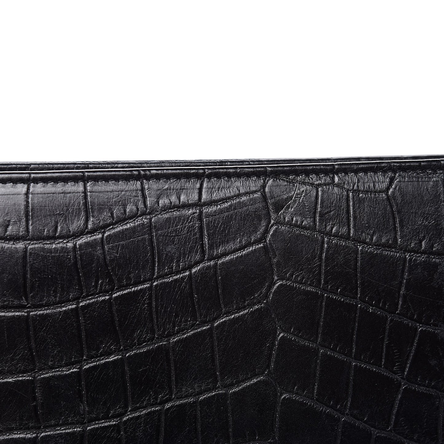 Calfskin Crocodile Embossed Classic Zip Around Continental Wallet Black