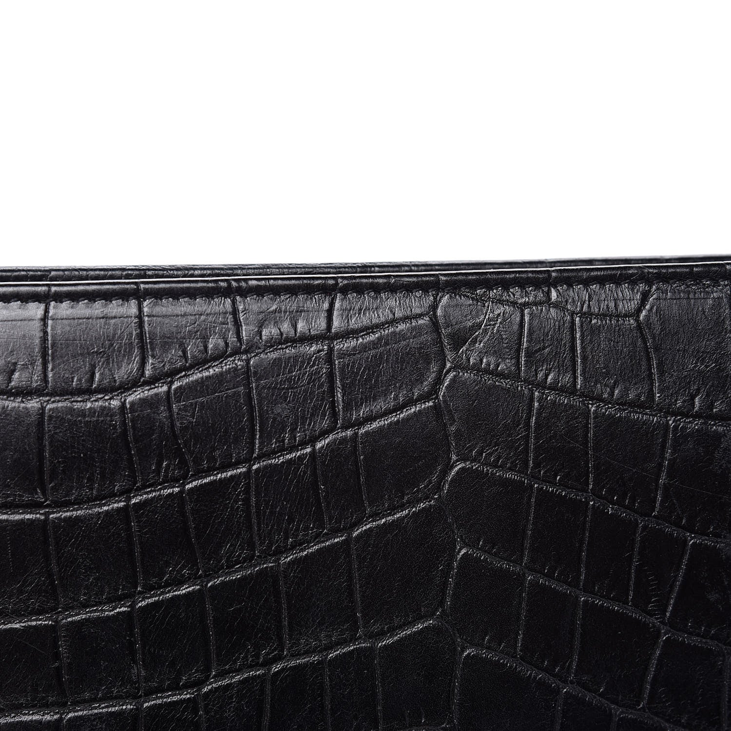 Saint Laurent Calfskin Crocodile Embossed Classic Zip Around Continental Wallet Black 8 of 8