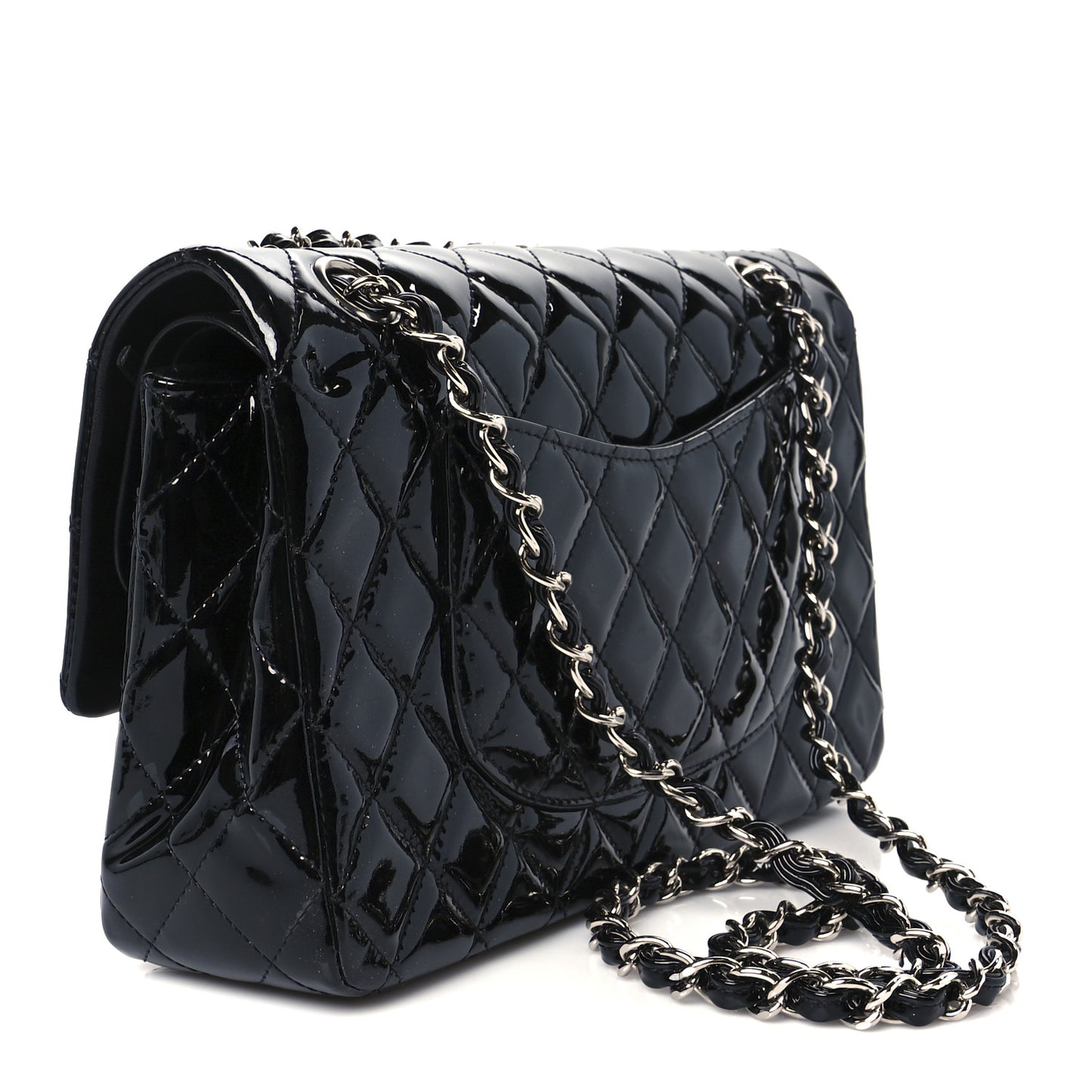 Patent Quilted Medium Double Flap Black