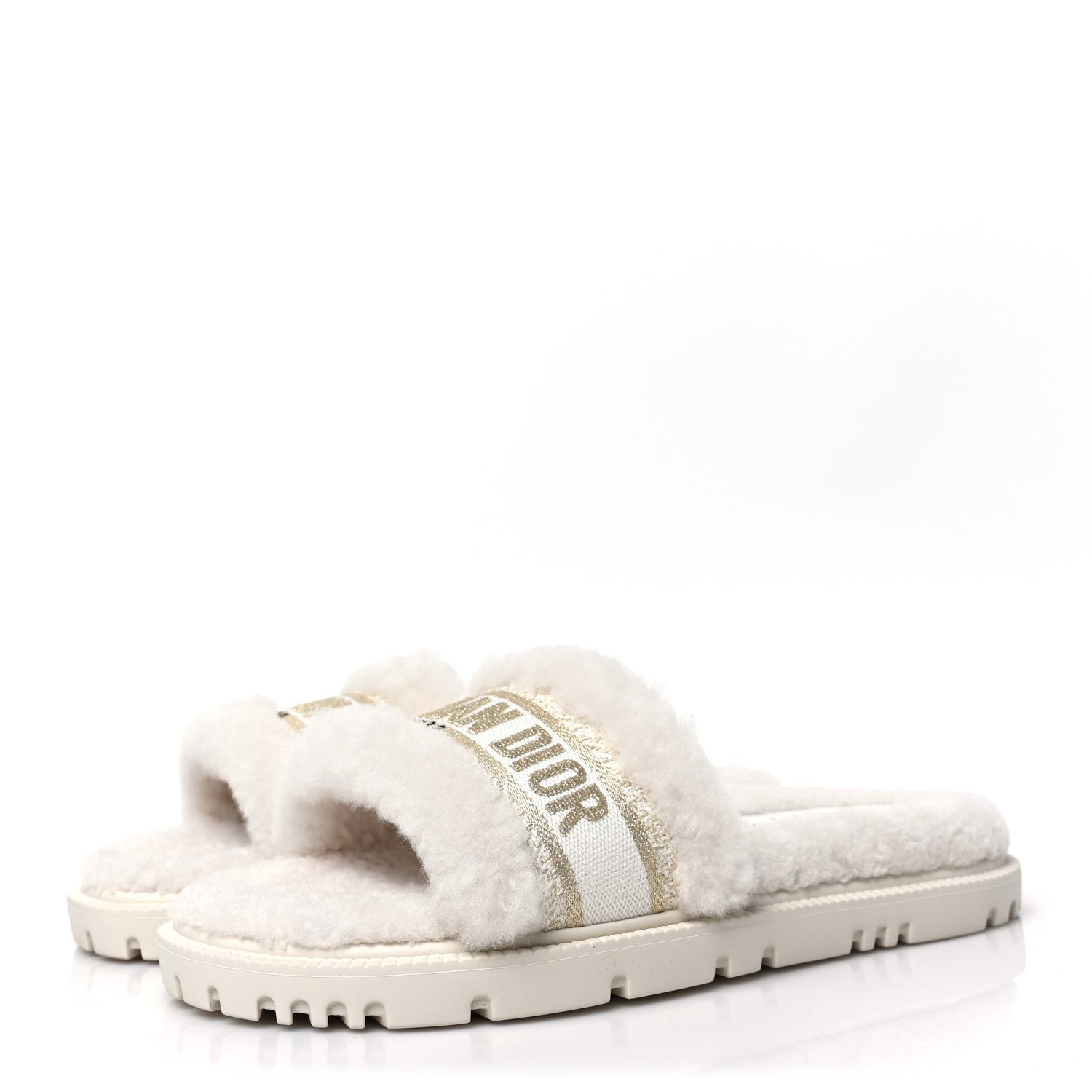 Christian Dior Shearling Canvas Lurex Embroidered Dway 10mm Slide Sandals 38.5 Natural Platinum 3 of 7