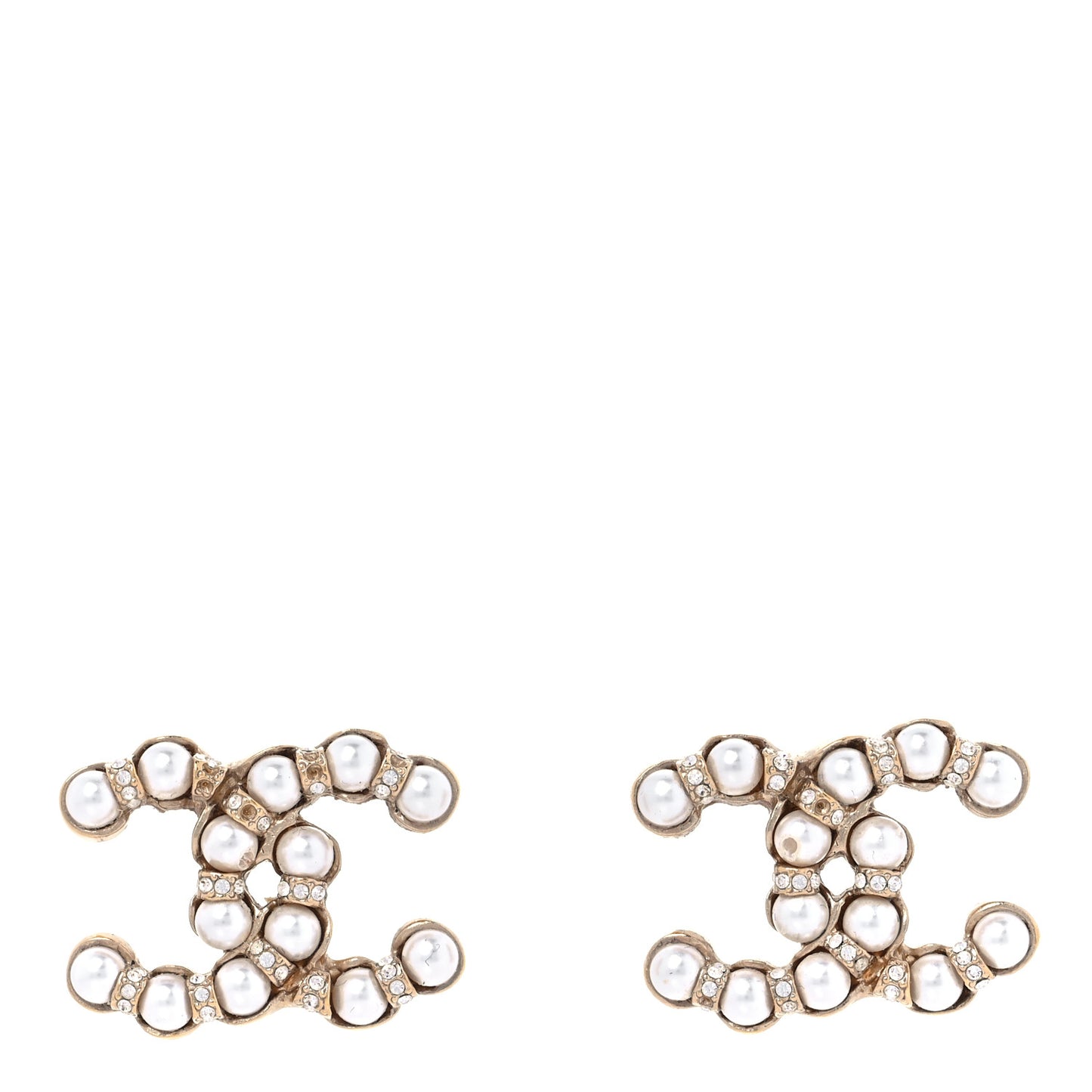 Pearl Crystal CC Earrings Gold