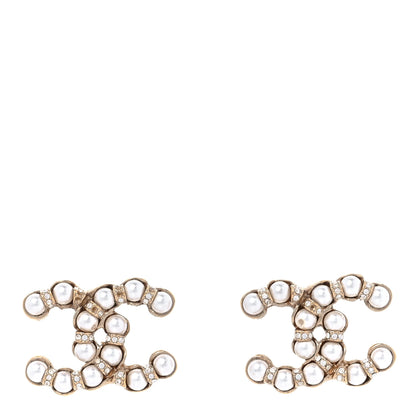 Chanel Pearl Crystal CC Earrings Gold 1 of 6