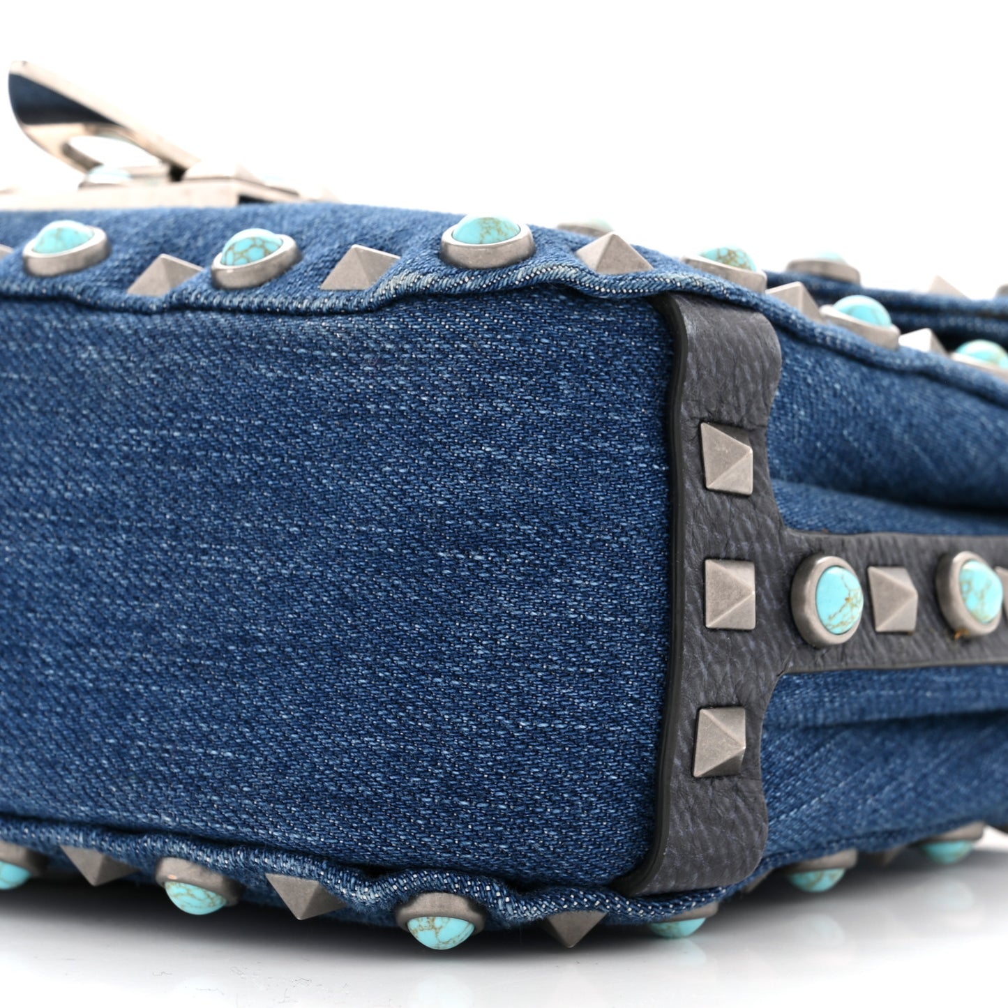 Denim Guitar Strap Rockstud Rolling Shoulder Flap Messenger Bag