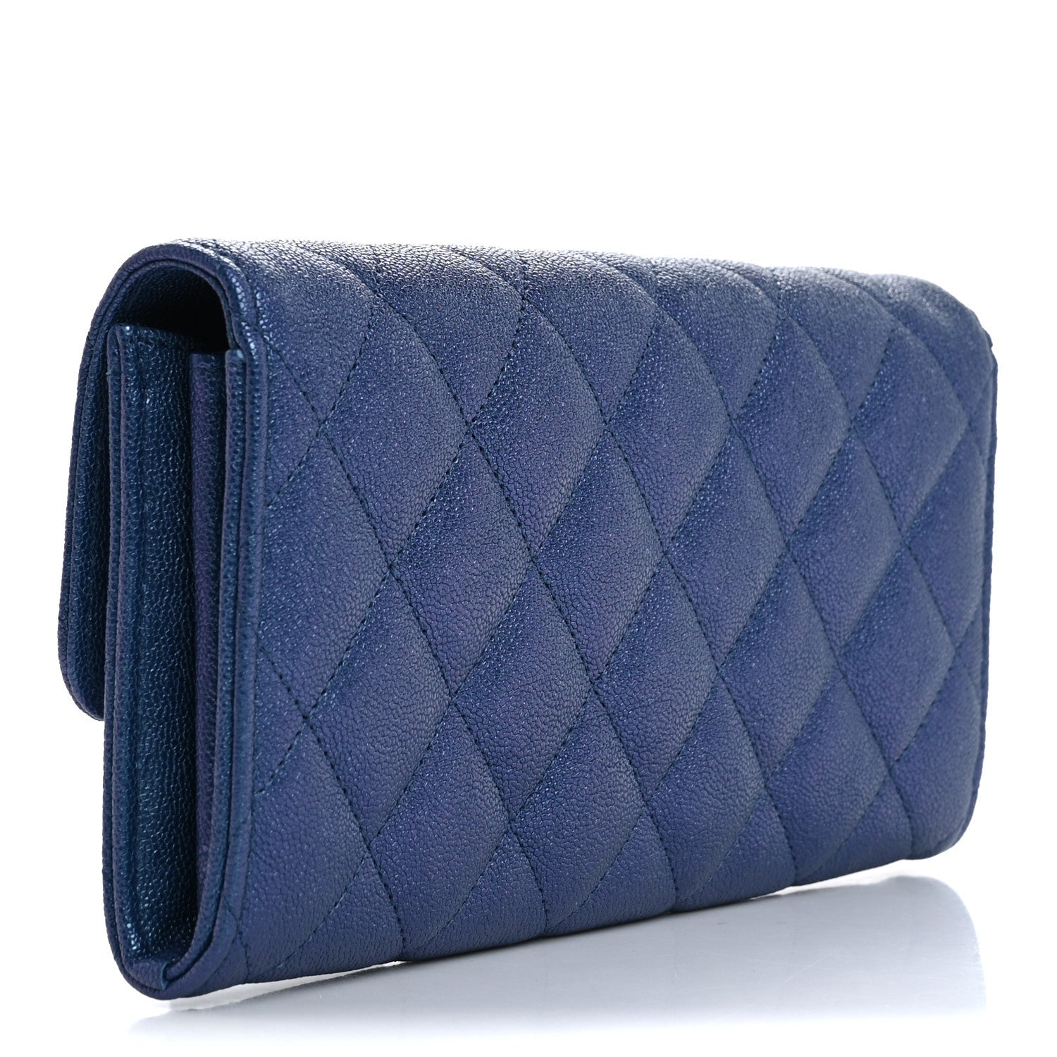 Chanel Iridescent Caviar Quilted Large Gusset Flap Wallet Dark Blue 3 of 9