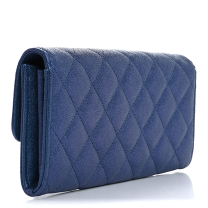 Chanel Iridescent Caviar Quilted Large Gusset Flap Wallet Dark Blue 3 of 9
