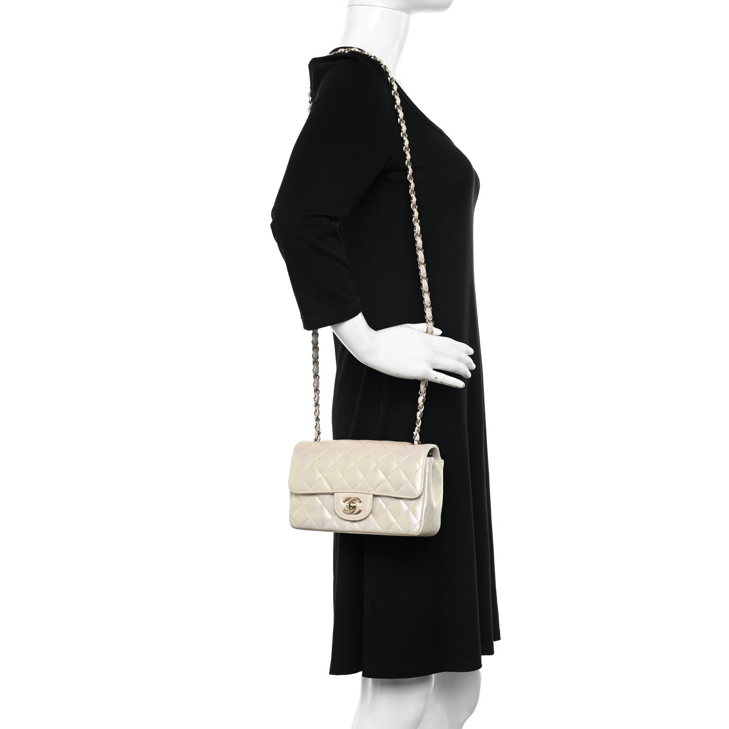 Chanel Iridescent Lambskin Quilted Mini Rectangular Flap Ivory 2 of 10