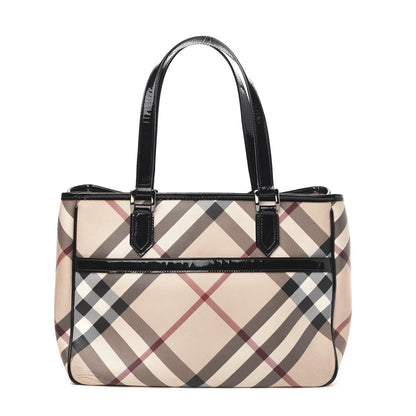 Burberry Patent Trim Nova Check Tote Black 1 of 12