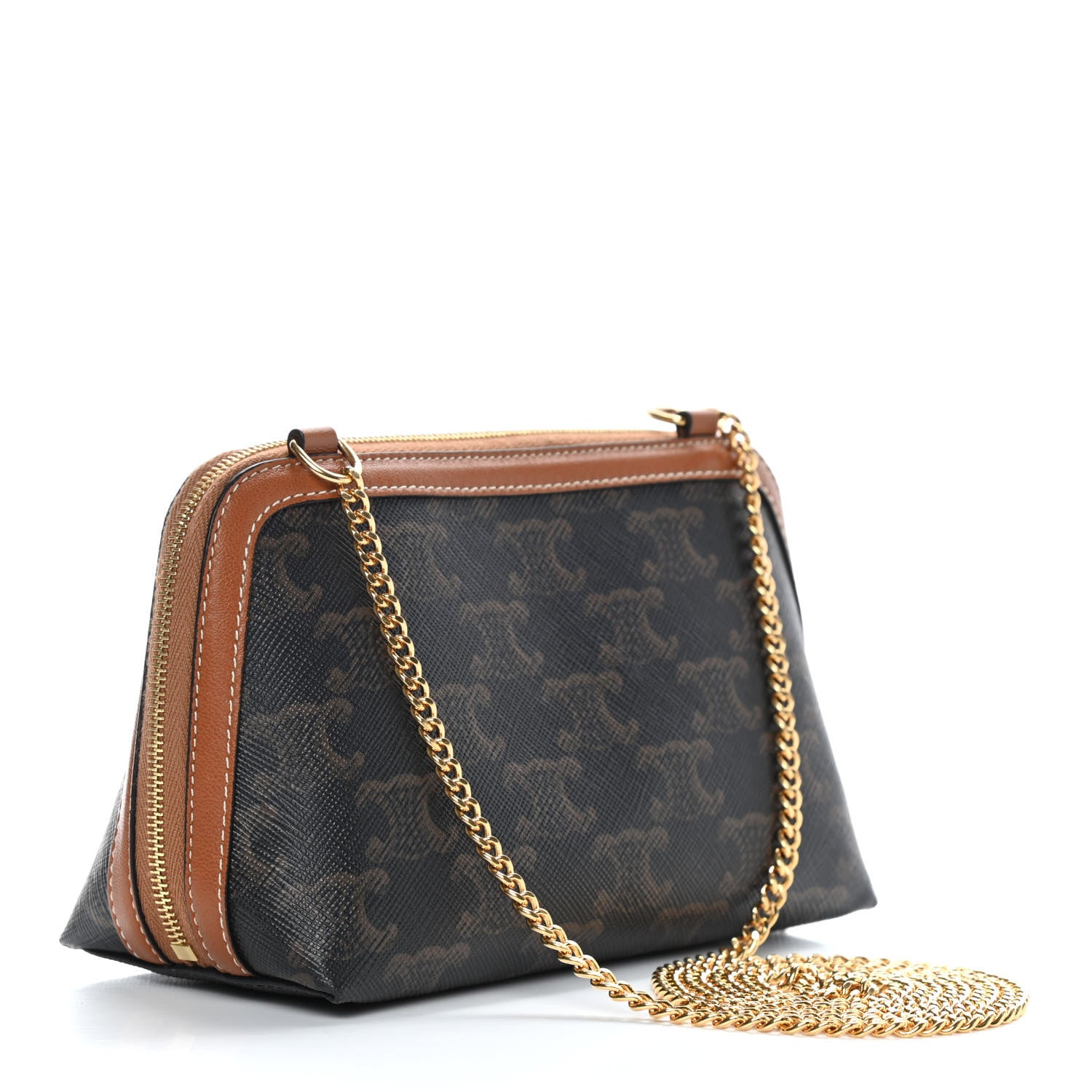 Celine Triomphe Canvas Calfskin Mini Clutch on Chain Tan 3 of 9
