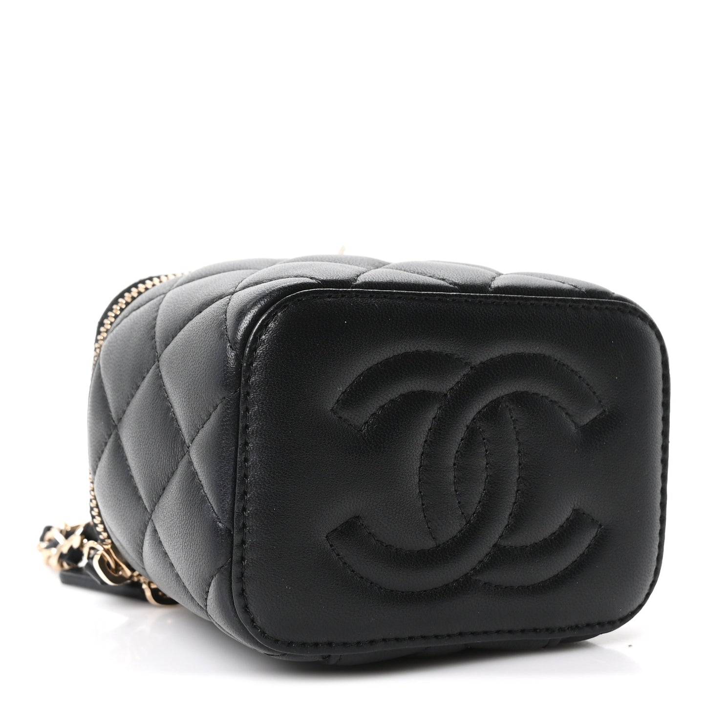 Lambskin Quilted Mini Enamel CC Pearl Crush Vanity Case With Chain  Black