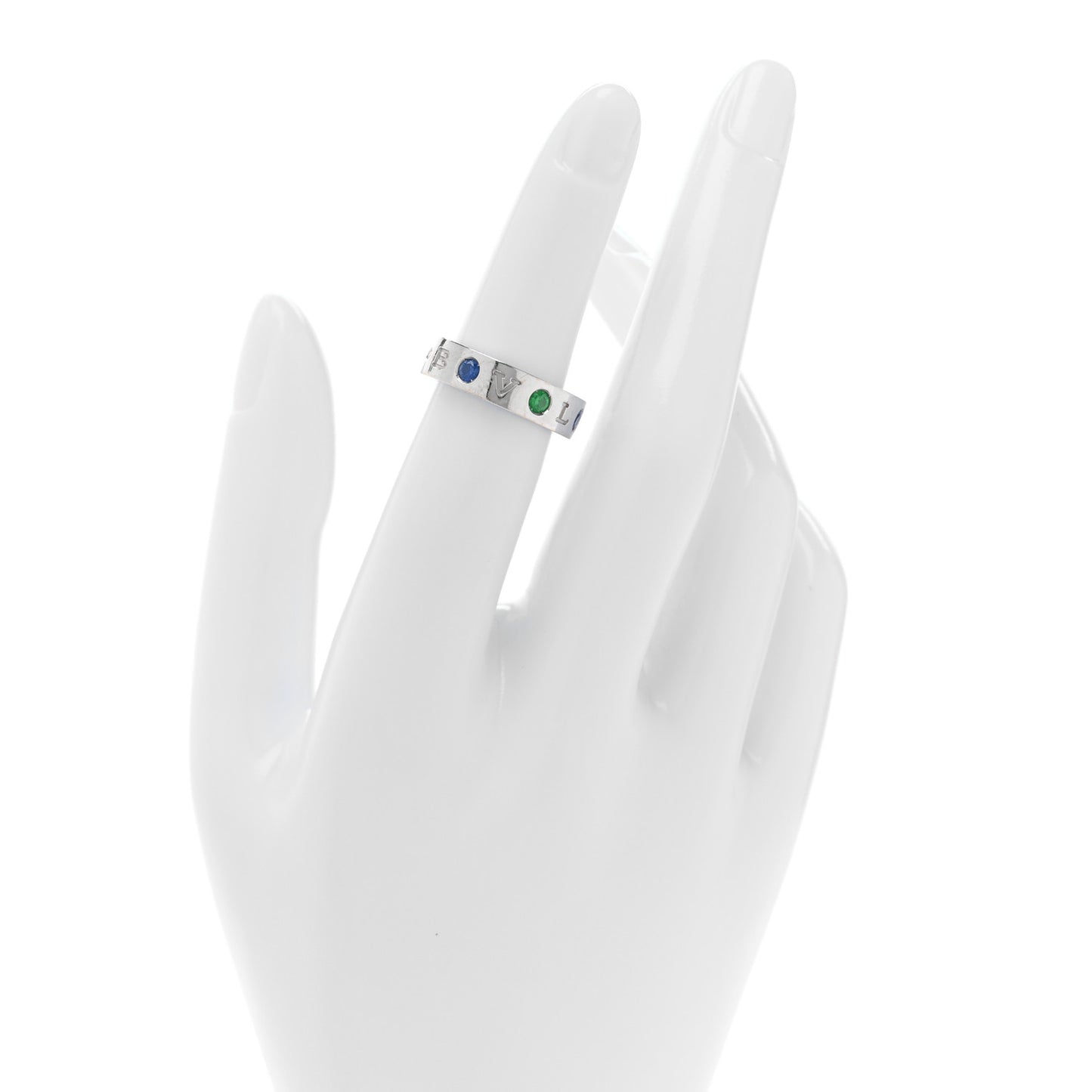 18K White Gold Diamond Blue Sapphire Tsavorite Roman Sorbets Ring 50 5.25