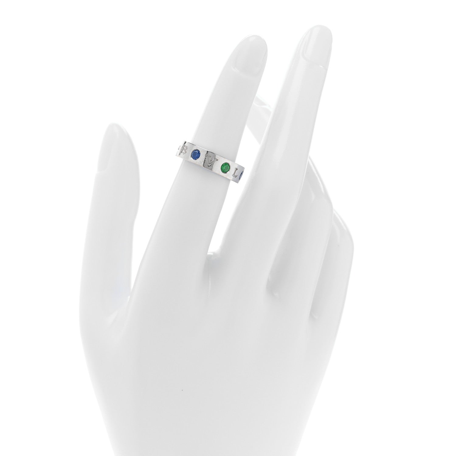 Bulgari 18K White Gold Diamond Blue Sapphire Tsavorite Roman Sorbets Ring 50 5.25 2 of 4