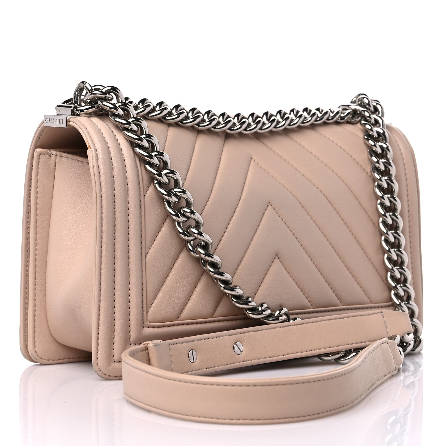 Chanel Lambskin Chevron Quilted Medium Boy Flap Beige 3 of 14