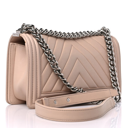 Chanel Lambskin Chevron Quilted Medium Boy Flap Beige 3 of 14